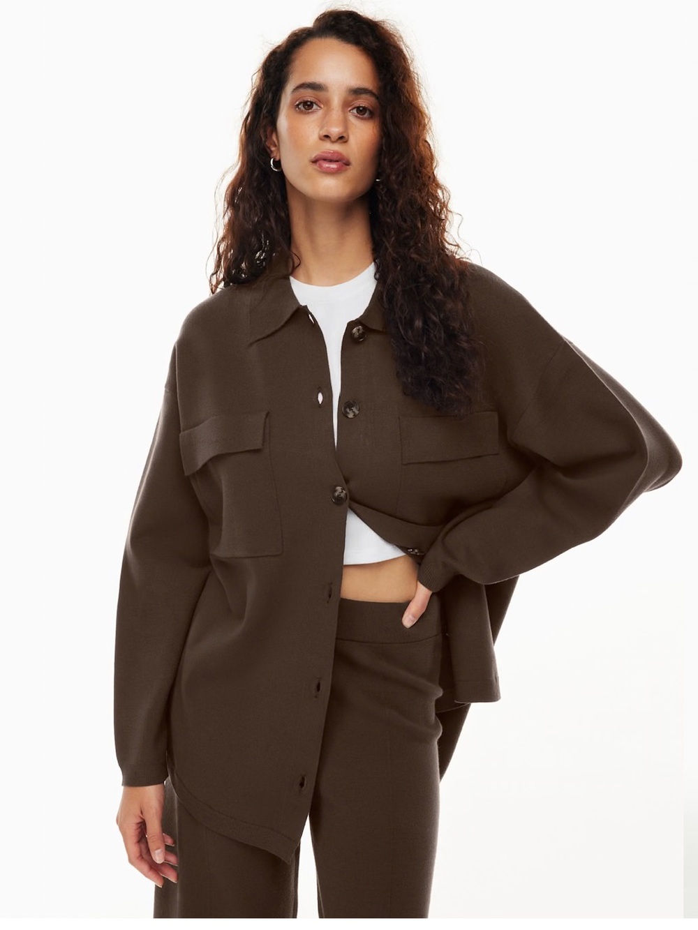 Wilfred Free Brown Button-Front with Chest Pockets Long Sleeve Sweater Size S